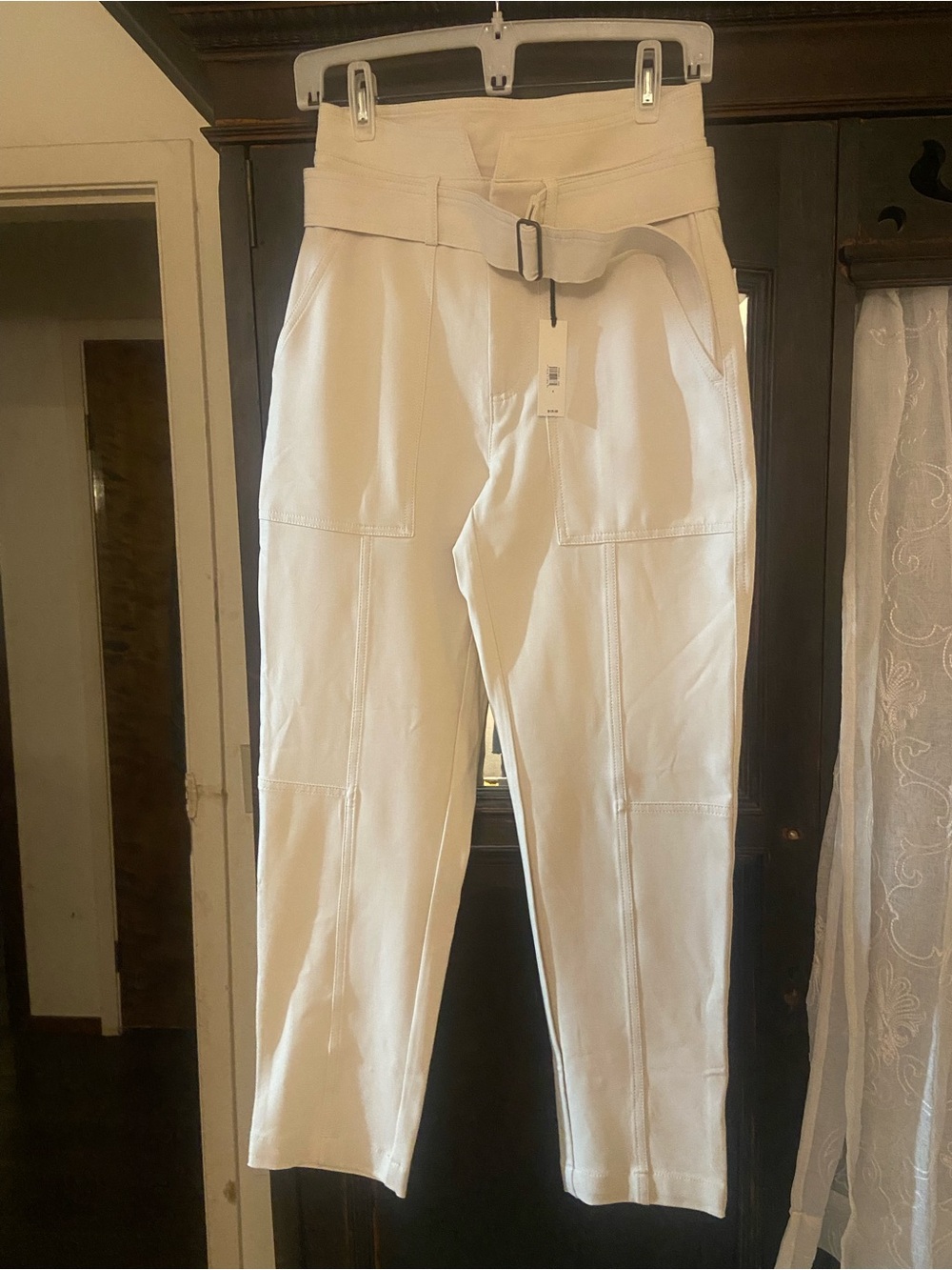 High-Waist Cream Belted Trousers for Women